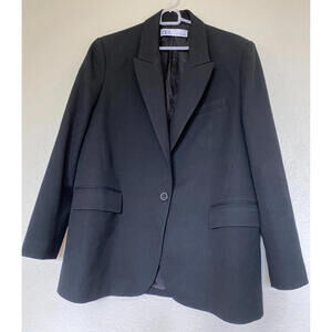 Zara Woman Black Long Sleeve Peak Lapel One-Button Blazer Jacket Tucked Back L